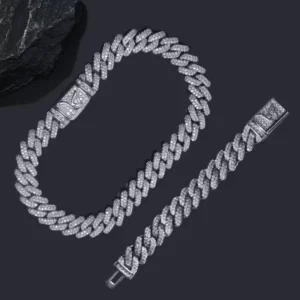 RENSINO Unisex 925 Sterling Silver Hip Hop Cuban Chain Necklace with Moissanite Rhodium Gold Rose Gold Plated