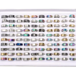 RENSINO Unisex DY Rings 1 Pcs Mixed Stainless Steel Women’s And Men’s Wedding Engagement Jewelry In Bulk Lot For Gift