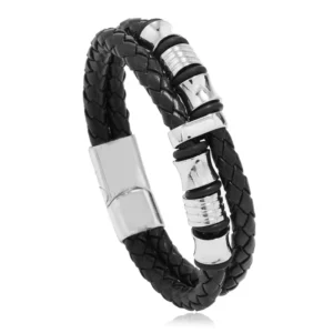 RENSINO Unisex Double Leather Woven Luxury Classic Charm Bracelet Gold Plated Zinc Alloy Rope Geometric Shape Daily Wear