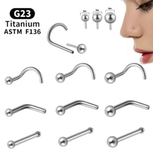 RENSINO Unisex G23 Titanium Alloy Nose Stud Anti Allergy Easy Wear Pin Type Fashion Daily Body Jewelry for Wedding and Other Occasions