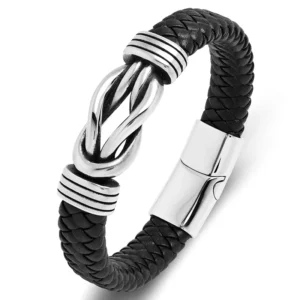 RENSINO Unisex Infinity Word 8 Leather Bracelet With Stainless Steel Beads Fashion Jewelry for Mens-for Party Wedding or Gift
