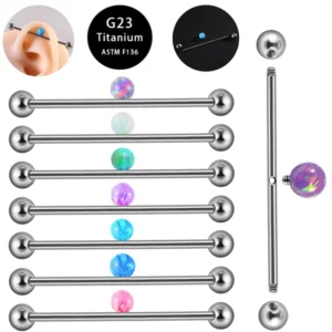 RENSINO Unisex Luxury Body Jewelry ASTM F136 Titanium Alloy Long Rod Nail Light Opals Charm Ear Bridge Fashion Piercing Gold Plating