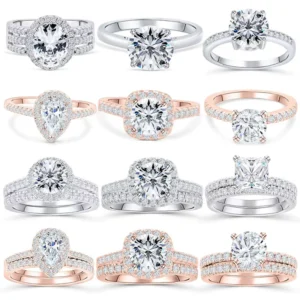 RENSINO Unisex Original 925 Sterling Silver Engagement Wedding Ring Set Rhodium Plated Pave Setting Moissanite Jewelry