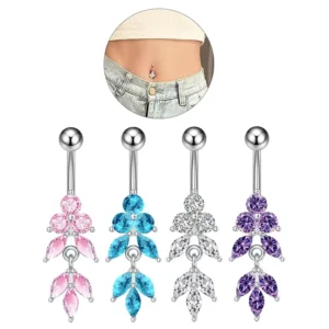 RENSINO Unisex Stainless Steel Water Drop Zircon Belly Button Stud Body Jewelry Bow Diamond Setting for Wedding Other Occasions