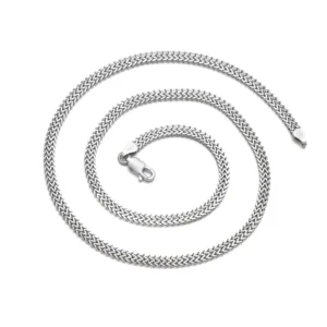 RENSINO Unisex Sterling Silver Necklace With 3mm Mesh Link Chain Featuring Claw Setting Inlay for Parties