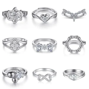 RENSINO Unusual Shaped Jewelry Supplier 925 Sterling Silver Various Diamond Cut Rhodium Plated Zircon Ring Gifts For Women