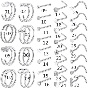 RENSINO Usediny Titanium Steel Silver Sabred Hoop Clip Nose Lip Classic Style Body for Women Men Girls for Engagement Gifts