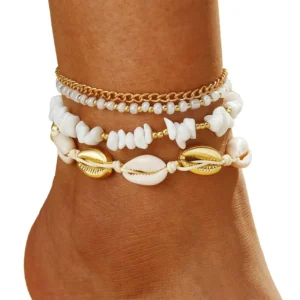 RENSINO VKME New Gold Plated Alloy Bohemian Foot Jewelry Summer Beach Barefoot Shell Anklets Set for Women Gift