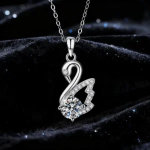 RENSINO VVS D Color 1CT Moissanite Swan Pendant S925 Sterling Silver Necklace for Women