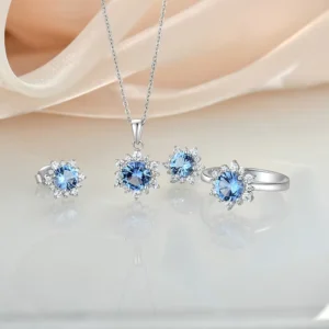 RENSINO VVS Pendant Classic Sapphire Ring Shiny and Fashionable Zircon Necklace 925 Sterling Silver Earrings Women Fine Jewelry Set