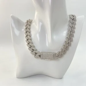 RENSINO VVS1 Moissanite Hip Hop 17mm Silver Gold Plated Brass Cuban Link Necklace for Party Gifts