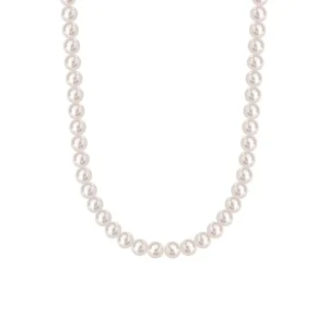 RENSINO Valentine’s Day Gift 925 Sterling Silver Jewelry 6mm 8mm Round Pearl Beaded Heart Zircon Pendant Charm Necklace