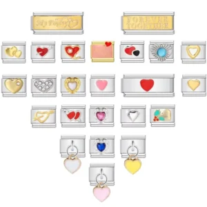 RENSINO Valentine’s Day Y2K Italian Charm Bracelet Links Hearts Love Lover Hand Chain Bangle Pendant DIY Making Trendy INS Jewelry Gifts