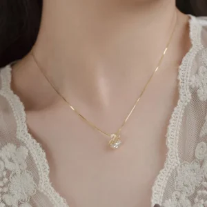 RENSINO Versatile 925 Sterling Silver Zircon Water Drop Shape Wings Swan Pendant Necklace for Girls