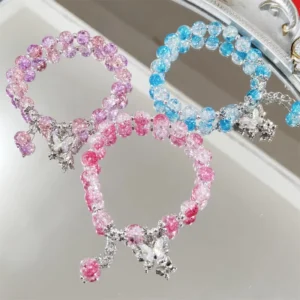 RENSINO Versatile Ins Niche Design Crystal Bracelets Bangle Diamond Encrusted Butterfly Bracelet for Women and Students