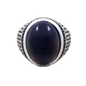 RENSINO Vietnam Tai Rhodium Plated Sterling Silver 925 Gemstone Ring with Black Onyx for Men Wedding Engagement Gift