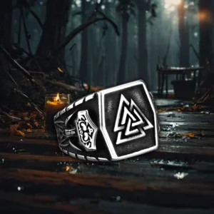 RENSINO Viking Triangle Rune Retro Ring for Men Classic Fashion Stainless Steel Silver Plated for Engagement Anniversary