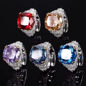 RENSINO Vintage 15*20mm Rings for Women Gemstone High Carbon Diamond Wedding Band Party Cocktail Fine Jewelry Gift Accessories