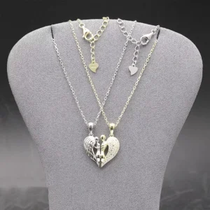 RENSINO Vintage 18K Gold Plated Angel Wings Magnetic Pendant Necklace 925 Sterling Silver Necklace Couple Valentine’s Day Gift Necklace