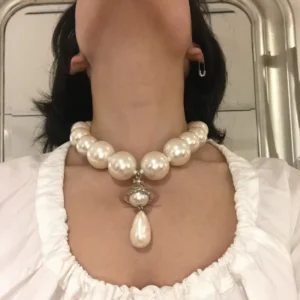 RENSINO Vintage Baroque Celestial Orb Choker Necklace Large Pearl Drop Pendant Victorian Style Gothic Neck Chain Fashion Jewelry