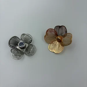 RENSINO Vintage Casual Fashion Clothes Jewelry Metal Alloy Pearl Mirror Finish Gold Big Hollow Flower Brooch Four Seasons