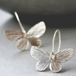 RENSINO Vintage Classic Silver Color Butterfly Moissanite Earrings Ancient Metal Hand Carved Big Dangle Party Earrings for Women Jewelry