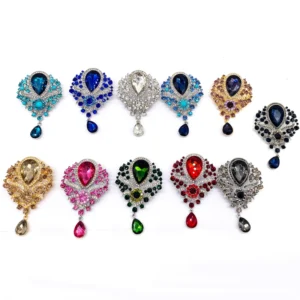 RENSINO Vintage Colorful Tear Drop Design Brooch Pin Big Crystal Rhinestone Wedding Anniversary Engagement Hijab Accessory Plating Gift