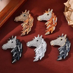 RENSINO Vintage Crystal Rhinestone Horse Head Brooches Metal Animal Brooch Badge Lapel Pin for Men Women Birthday Gifts