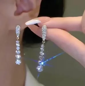 RENSINO Vintage Design S925 Silver Post Gold Plated Long Cubic Zircon Stud Earrings with Tassel Drop Earrings for Women
