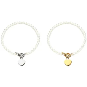 RENSINO Vintage Elegant Delicate Custom LOGO Blank Jewelry 18K Gold Plated Stainless Steel Charm Heart Imitation Pearl Bead Bracelets