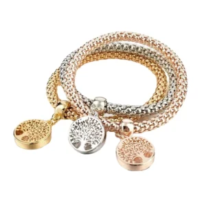 RENSINO Vintage Fashion Bracelets for Women Gold Plated Tree Life Charm Rhinestones Popcorn Hand Chain