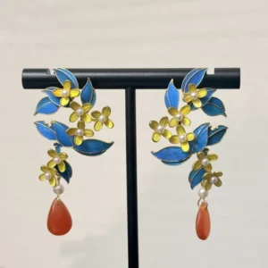 RENSINO Vintage Fashion Sterling Silver Gold Plated Freshwater Pearl Stud Earrings for Women Fine Jewelry Osmanthus Design Suzhou