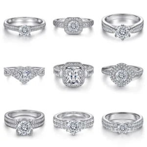 RENSINO Vintage Fine Jewelry Supplier Sterling Silver 925 Jewelry Round Brilliant Cut Rhodium Plated Zircon Ring OEM ODM