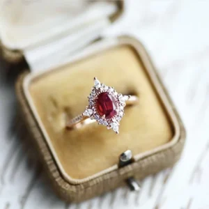 RENSINO Vintage Gemstone Ring Natural Garnet 925 Sterling Silver K Gold Plated Crystal Wedding Engagement Ring