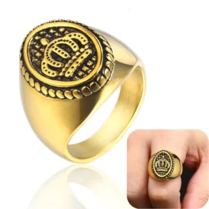RENSINO Vintage Gold Color Crown Stainless Steel Rings For Men Women Punk Ring Party King Queen Jewelry Gifts Drop Shipping