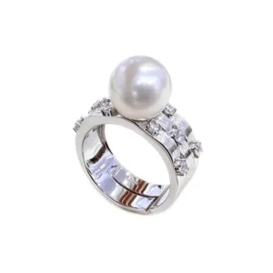 RENSINO Vintage Luxury Pearl Ring Or Setting 925 Sterling Silver Brushed Wide Band Adjustable Open Ring For 10-11Mm Pearl