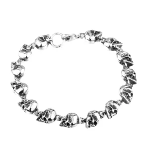RENSINO Vintage Mens Hip Hop Bracelet Halloween Jewelry Punk Skull Bracelets for Men