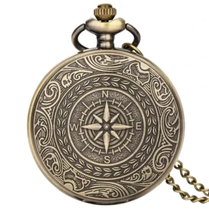 RENSINO Vintage Nautical Compass Rose Custom Design Bronze Pocket Watch Locket Watch Pendant Jewelry With Chain For Necklace Charm Gift