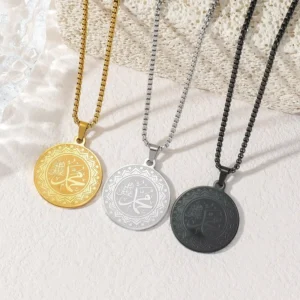 RENSINO Vintage Personalized God Arabic Islamic Muslim Pendant Calligraphy Eid Stainless Steel Jewelry Necklace for Women Men