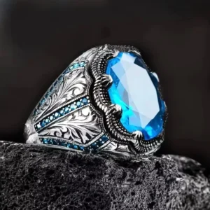 RENSINO Vintage Silver Plated Handmade Turkish Rings Men Women Crystal Rhinestone Inlaid Geometric Jewelry