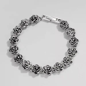 RENSINO Vintage Silver Rose Bracelet Gold Layered Flower Bracelet for Women Anniversary Party Dance Jewelry Gift