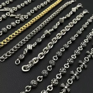 RENSINO Vintage Silver Tone Cross Floral Bracelets Gothic Punk Style Link Chain Bracelets for Men Women