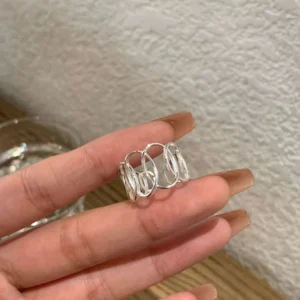 RENSINO Vintage Simple Hollow Oval Round Rings 925 Sterling Silver Women Luxury Rings