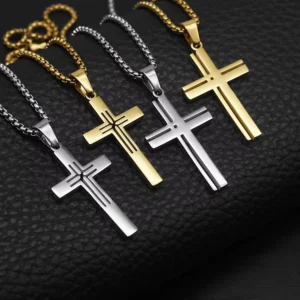 RENSINO Vintage Smooth Cross Personalized Waterproof Anti Non Tarnish 18k Gold Plated Stainless Steel Pendant Fashion Jewelry Necklaces