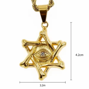 RENSINO Vintage Stainless Chain Silver Hexagonal Pendant Alloy Necklace Rhinestone Israel Jewish Jewelry Chain Necklace