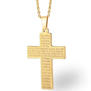 RENSINO Vintage Stainless Steel Men’s Pendant Religious 18K Gold Silver Jesus Cross Non Tarnish Box Chain Fashion Necklace