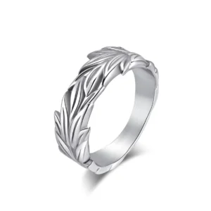 RENSINO Vintage Stainless Steel Mens Retro Angel Wing Feather Tree Leaf Rings