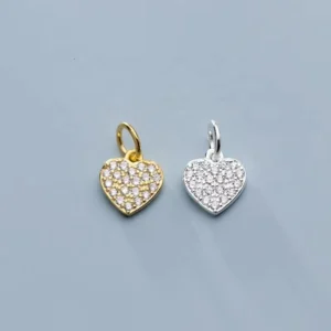 RENSINO Vintage Sterling Silver 925 Fashion Jewelry Heart Zircon Pendants Charm for Necklace Making