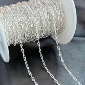RENSINO Vintage Sterling Silver 925 Flat Diamond Cut Mariner Necklace Chain for Jewelry Making Bracelet Anklet