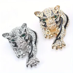 RENSINO Vintage Style High-grade Rhinestones Tiger Head Animal Brooch Tiger Pin Clothing Accessories